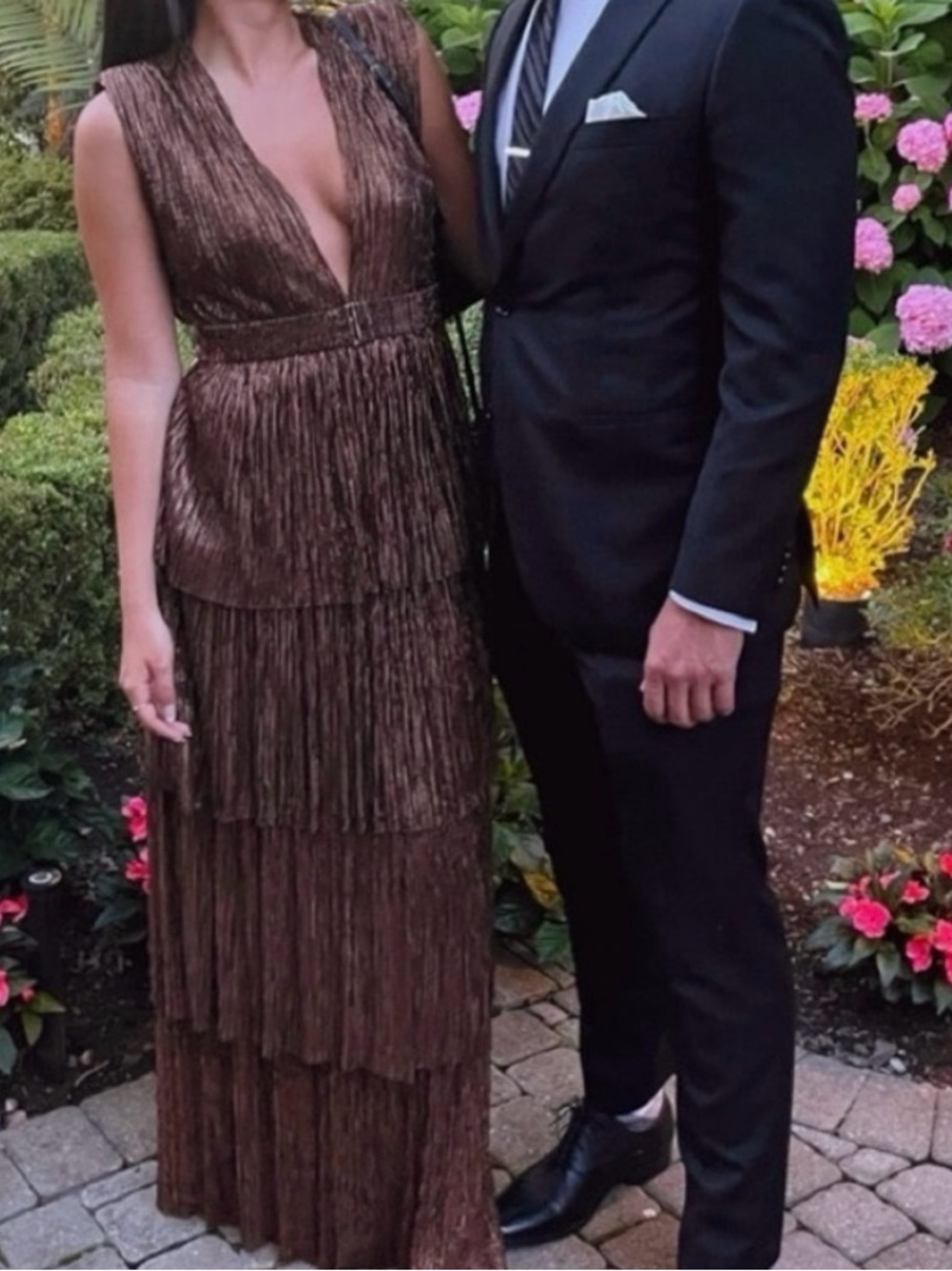 Sabina Musayev Brown Tiered Fringe Maxi Dress